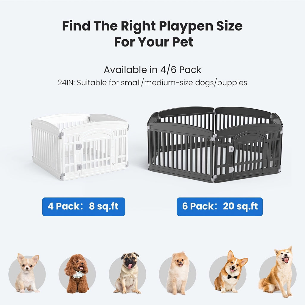 Plastic Dog Playpen with Locking Door, Expandable Puppy Exercise Pen for Small and Medium Dogs, Indoor Outdoor Use with 4, 6 or 8 Panel Options