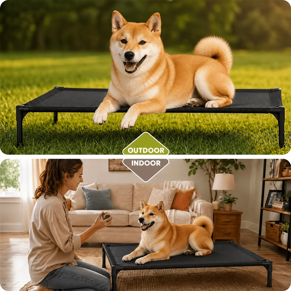 Elevated Dog Cot with Breathable Mesh, 19cm Raised Pet Bed with Metal Frame and Non-Slip Feet for Indoor, Patio and Camping Rest