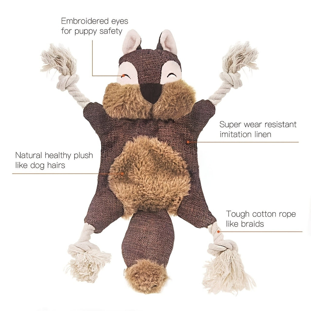Squeaky Crinkle Dog Toys, No-Stuffing Plush Animal Toys in Brown Squirrel Single or 5-Pack Options for Supervised Puppy Fetch and Indoor Play