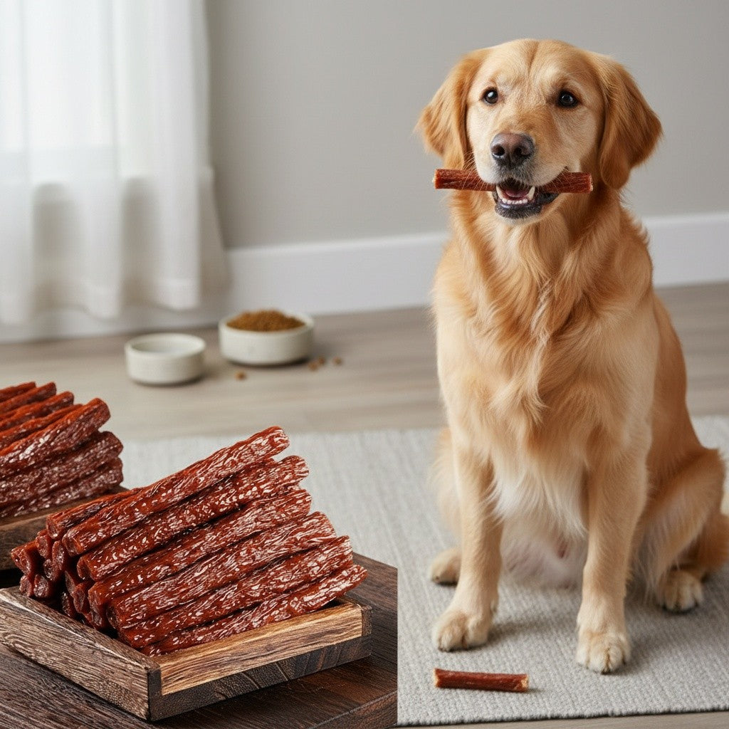 Beef Tendon Dog Treats, 150g / 5.29oz Chew Strip Option with Beef Cube and Egg Yolk Beef Selections for Training Rewards and Supervised Snack Time