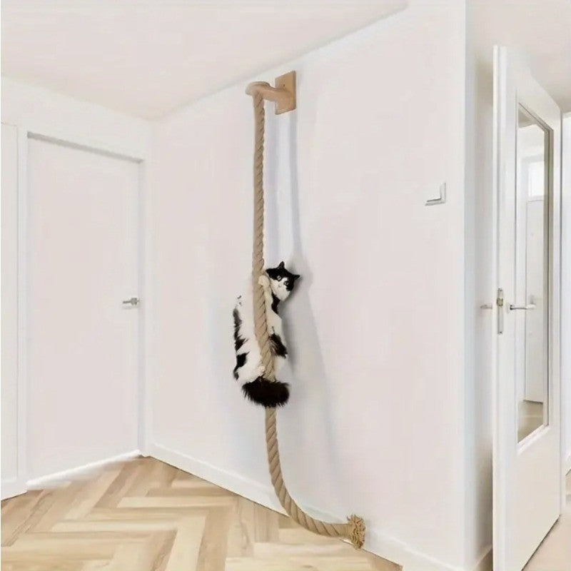 Cat Climbing Rope with Wall Platform, 60 Inch Hemp Rope Wall-Mounted Cat Climber for Indoor Scratching, Vertical Play and Space-Saving Pet Furniture
