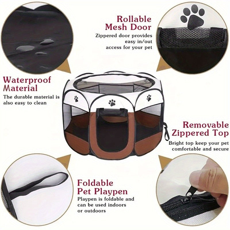 Foldable Pet Playpen with Zipper and Mesh Panels, Portable Cat and Puppy Enclosure in Three Sizes for Supervised Indoor and Outdoor Use