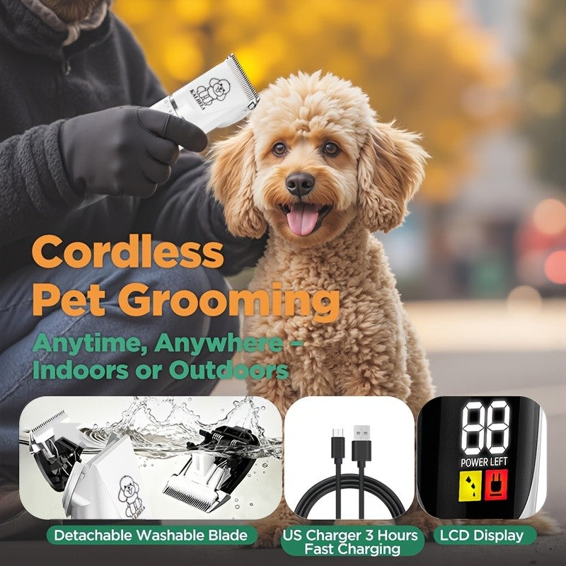 Adjustable Dog Hair Trimmer, Rechargeable Cordless Low-Noise Pet Grooming Clippers with Guide Comb Options for Dogs and Cats, Three Package Choices