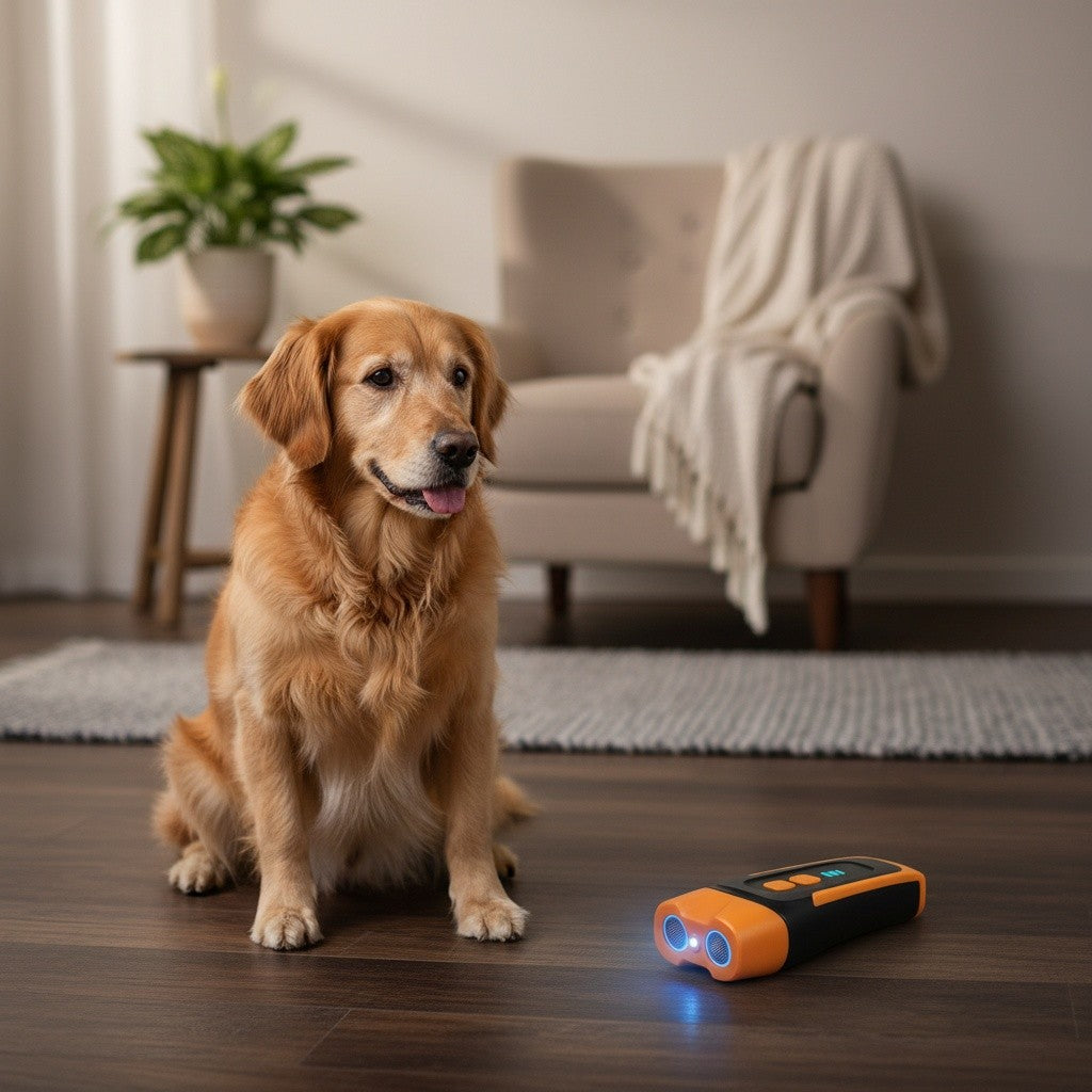 Handheld Ultrasonic Dog Training Device with LED Flashlight, Adjustable Portable Bark Deterrent for Supervised Indoor and Outdoor Use