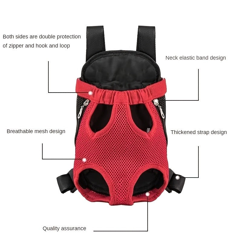Front Chest Pet Carrier Backpack, L Size Breathable Mesh Travel Bag for Small and Medium Dogs and Cats, Lightweight Outdoor Walking Carrier
