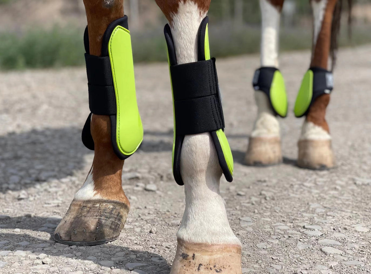 Horse Tendon Boots Set of 4, Open Front and Fetlock Leg Guards in PU and Neoprene for Riding, Jumping and Training, FULL and COB Size Options