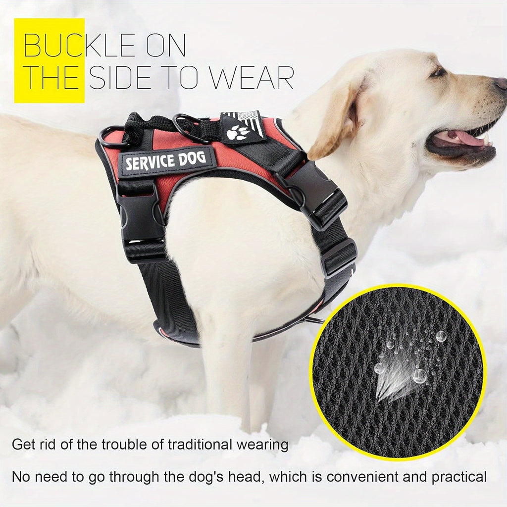 Dog Harness Patch Kit with 5 Patches, Reflective Adjustable Oxford Walking Vest with Mesh Lining, Padded Handle and Three Leash Rings, XS to XL