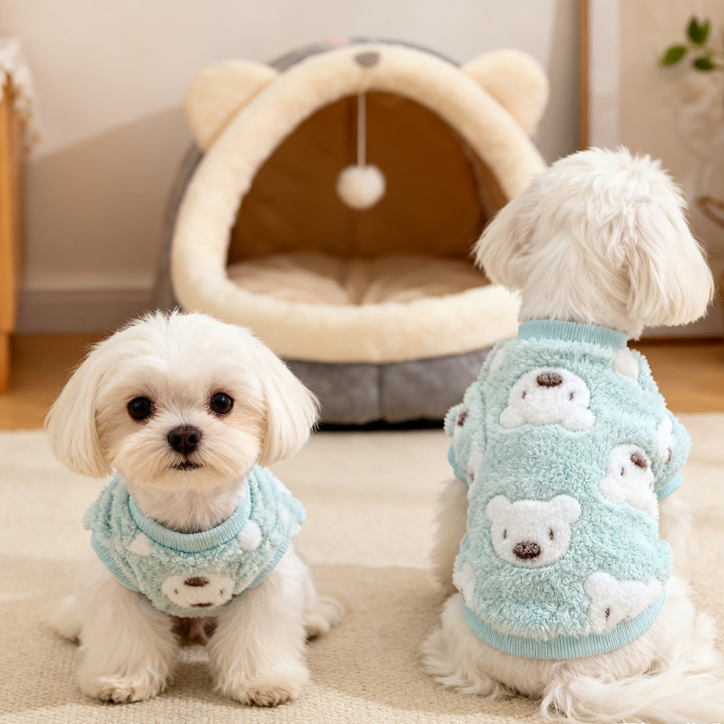 Dog Sweater Hoodie for Small Medium Dogs, Soft Warm Puppy Outfit for Autumn Winter Cold Weather, Cozy Green Pet Clothes for Chihuahua Schnauzer Teddy Bear Dogs, Bear Head and Leopard Print Styles
