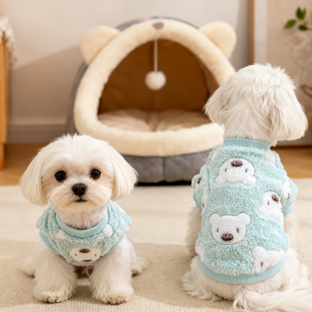Dog Sweater Hoodie for Small Medium Dogs, Soft Warm Puppy Outfit for Autumn Winter Cold Weather, Cozy Green Pet Clothes for Chihuahua Schnauzer Teddy Bear Dogs, Bear Head and Leopard Print Styles