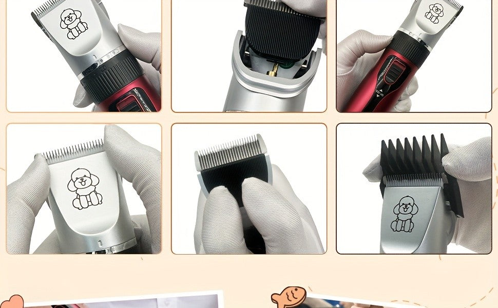 Dog Grooming Clippers with Display, Red Cordless Rechargeable Pet Hair Trimmer with Detachable Blades, Four Guide Combs and Kit Options
