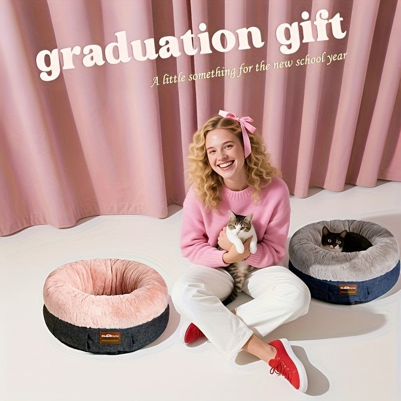 Cat Bed for Indoor Cats, 20 Inch Round Donut Cuddler with Raised Rim, Fluffy Plush Calming Pet Bed with Anti-Slip Bottom, Washable Cozy Bed for Kittens, Puppies and Small Dogs up to 11 lbs