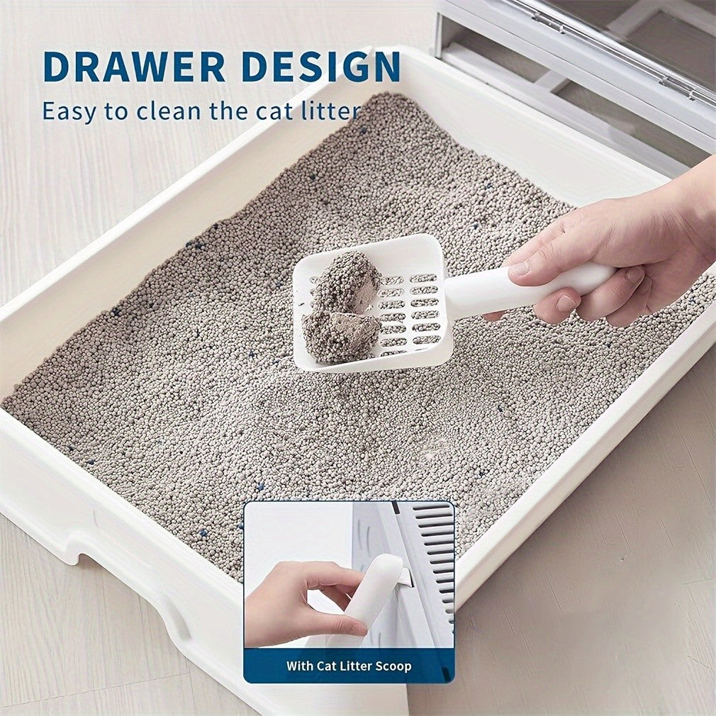 Foldable Cat Litter Box with Drawer Tray and Scoop, Large Plastic Top-Entry Kitty Toilet with Perforated Lid for Indoor Cat Potty Care
