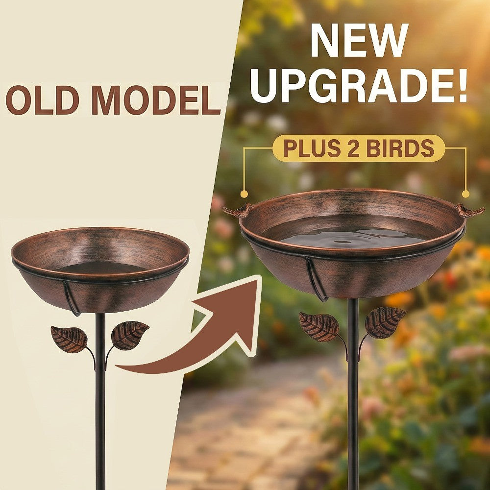 Outdoor Bird Bath with Removable Basin, 0.7 or 1.4 Gallon Garden Birdbath with Ground Stake, Decorative Bird Accents and Optional Solar Sprayer