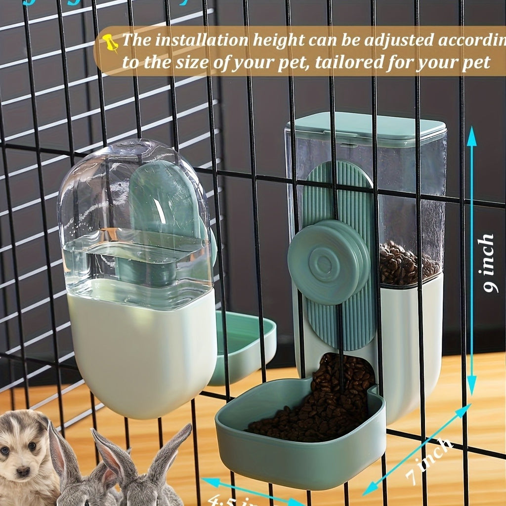 Cage Mounted Pet Feeder and Water Dispenser, Hanging Gravity Food and Water Bowls for Cats, Small Dogs and Rabbits, Multiple Set Options