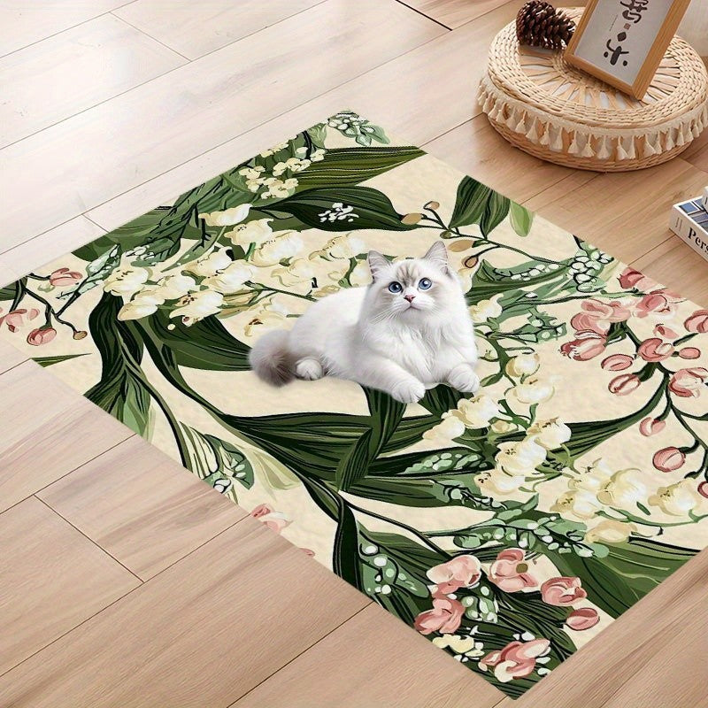 Reusable Puppy Pee Pad 24 x 36 Inches, Washable Lily of the Valley Floral Pet Mat with Non-Slip Backing for Dog Training and Cat Feeding Areas