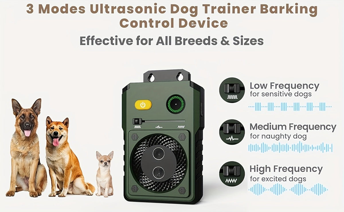 Ultrasonic Bark Box with Dual Sonic Emitters, Rechargeable Dog Bark Control Device with 3 Modes and Listed 50ft Range for Supervised Use