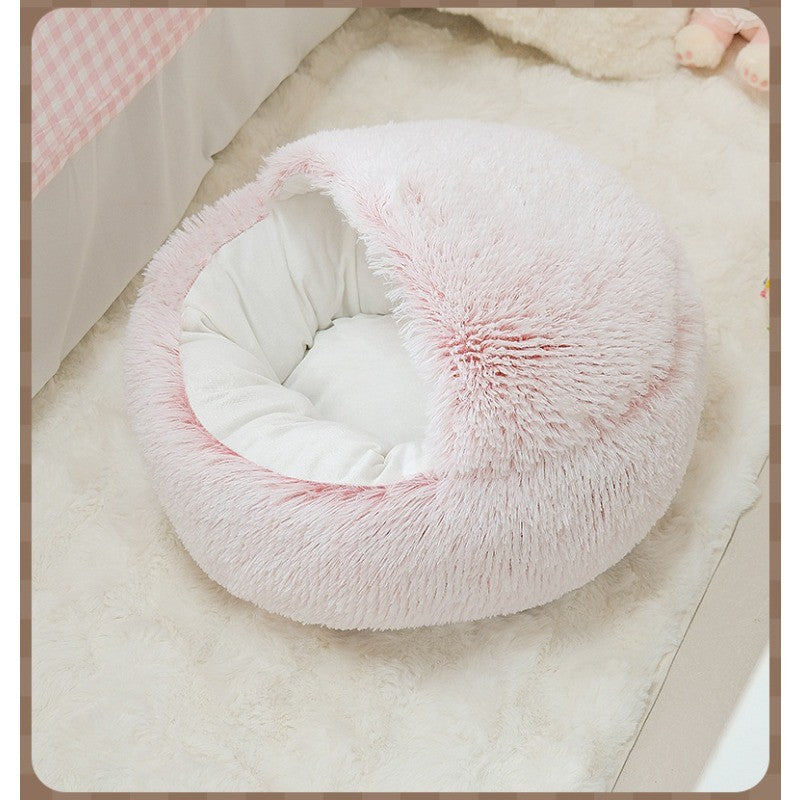 Plush Cat Cave Bed with Shell-Shaped Semi-Enclosed Design, 15.75 Inch Long Plush Pet Nest for Cozy Indoor Rest in Three Color Options