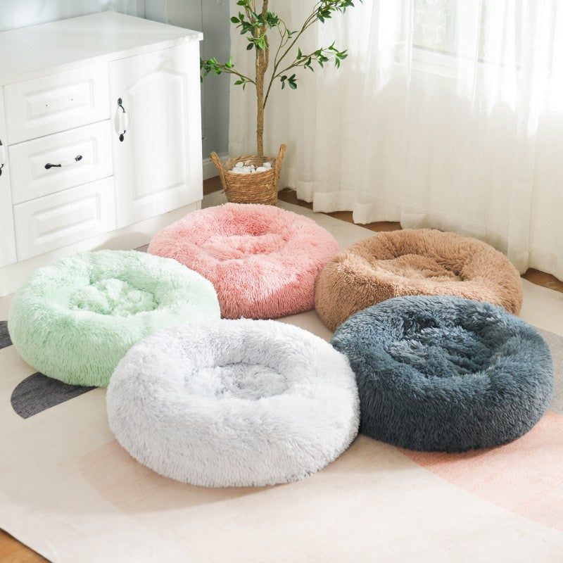 Soft Circular Cat Bed in Pink or White, All-Season Pet Sleeping Nest for Cats and Small Dogs, S M L Size Options for Everyday Home Lounging