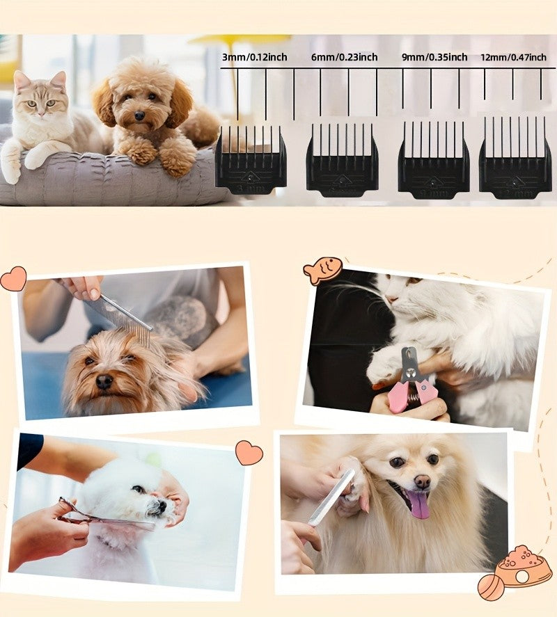 Electric Pet Clippers for Dogs and Cats, Rechargeable Low-Noise Hair Trimmer for At-Home Grooming with Three Gold Grooming Set Options