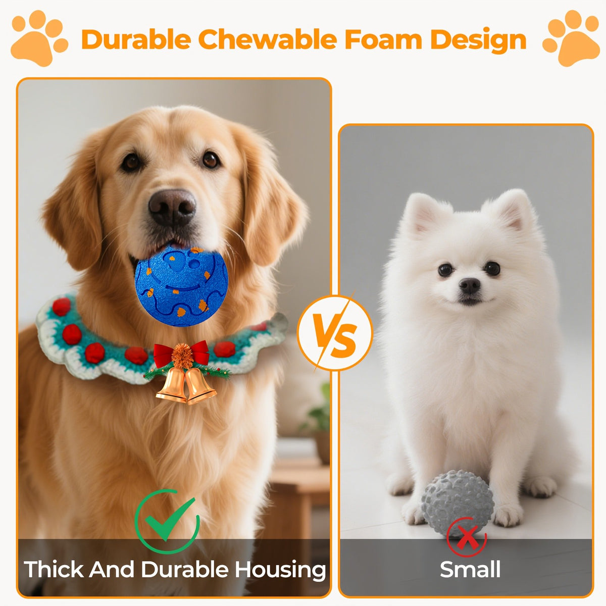 Rechargeable Bouncing Dog Ball with 3 Interactive Modes and Obstacle Avoidance, Orange Soft-Surface Moving Chase Toy for Medium and Large Dogs