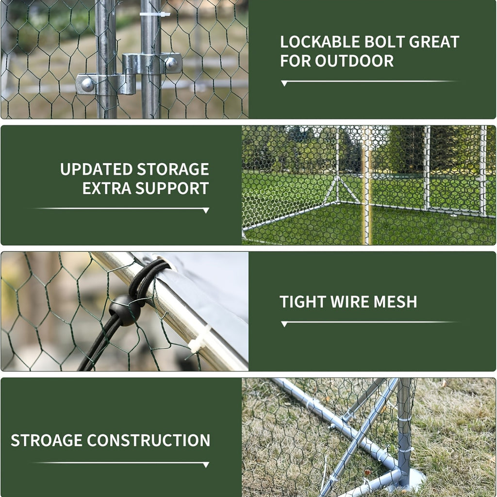 Metal Chicken Coop with UV-Resistant Cover, Walk-In Outdoor Poultry Enclosure for Backyard Hens with Flat, Dome or Spire Roof Options