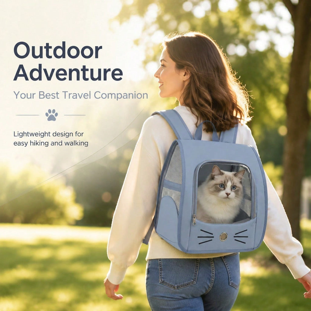 Transparent Pet Backpack Carrier for Cats & Small Dogs Up to 13 lbs, Breathable Oxford Cloth Travel Bag with Shoulder Strap for Outdoor Trips
