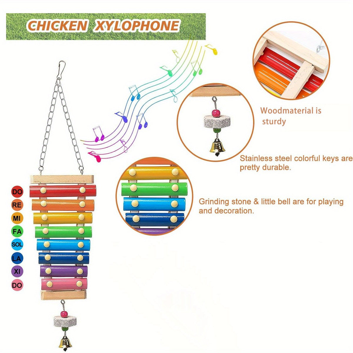 Chicken Enrichment Toys with Xylophone, Mirror, Ladder Bridge and Swing, 5 or 9 Piece Hanging Coop Accessory Sets for Backyard Hens and Poultry Play