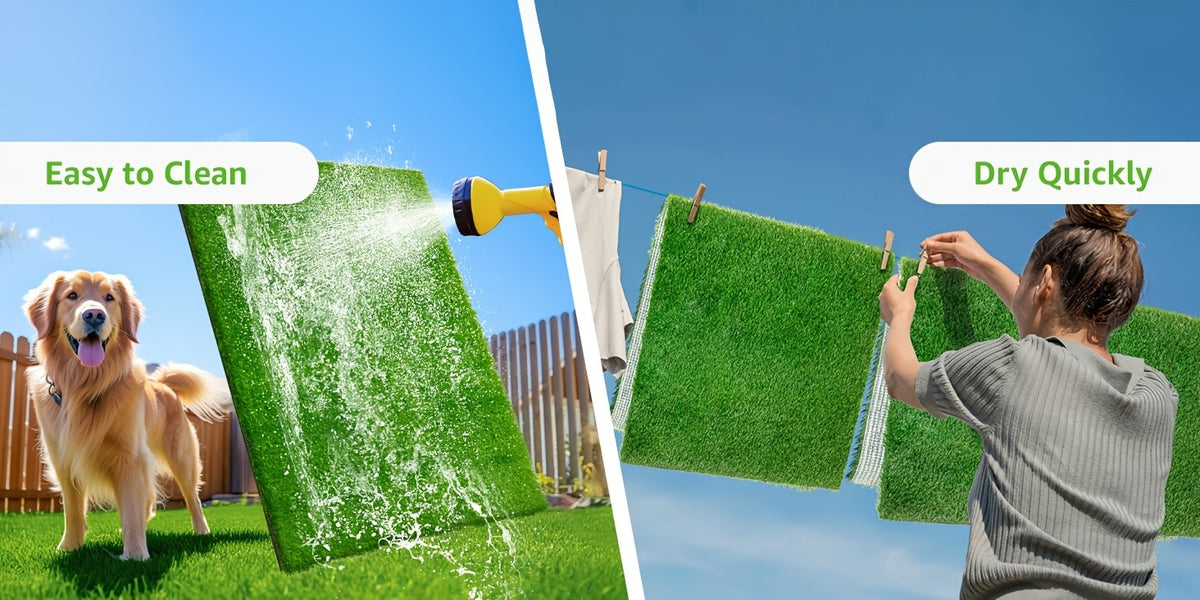 Washable Dog Potty Grass Mats with Drainage Holes and Rubber Backing, Reusable Artificial Turf Pads in Four Sizes for Indoor Training and Outdoor Use