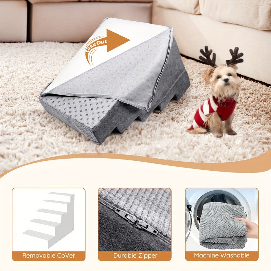 Dog Stairs with Non-Slip Steps, 4-Step Pet Ladder with Removable Washable Component for Small Dogs to Reach Suitable Beds, Couches and Sofas