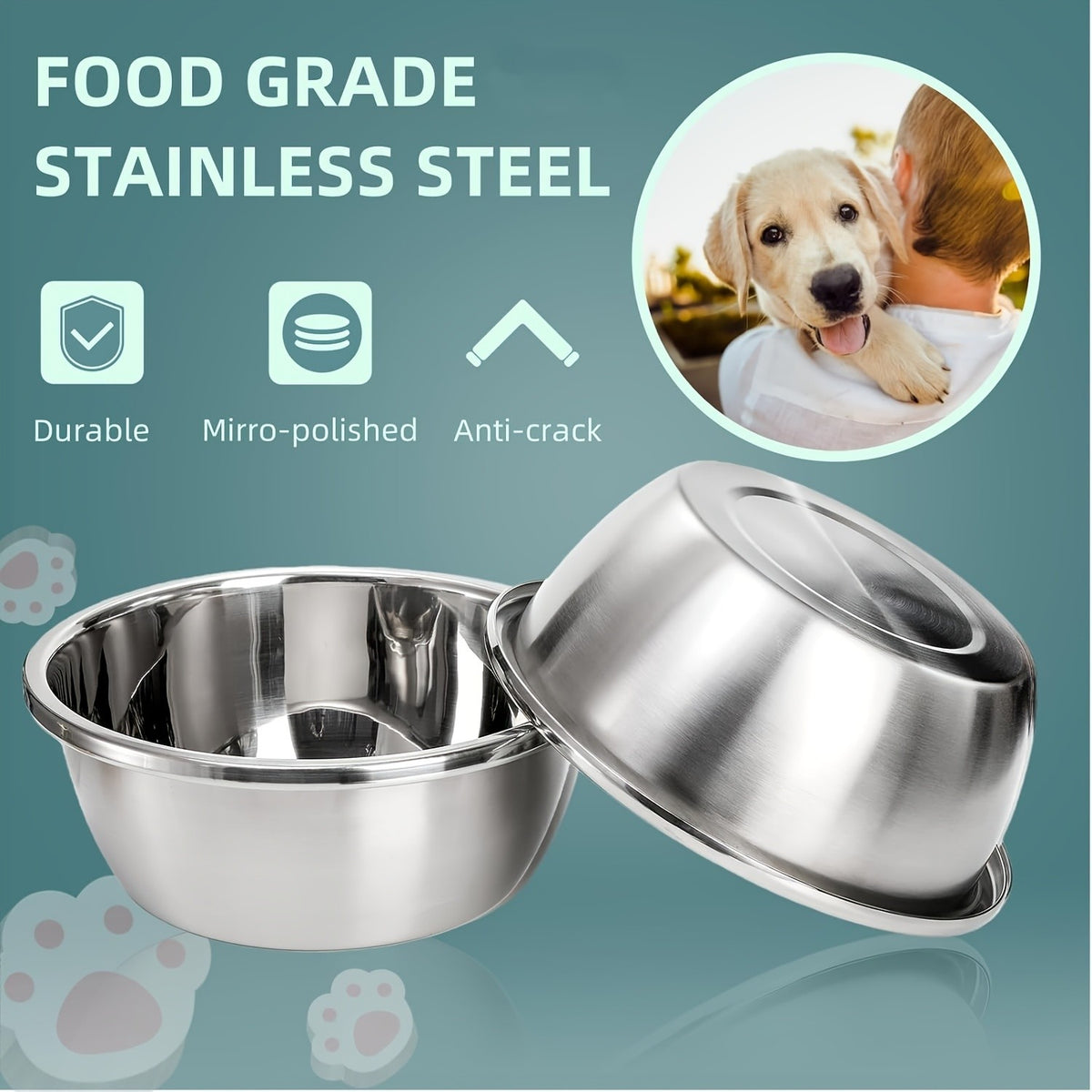 Stainless Steel Dog Bowls 2-Pack, Dishwasher Safe Food and Water Dishes for Large and Extra Large Breeds, Indoor and Outdoor Feeding
