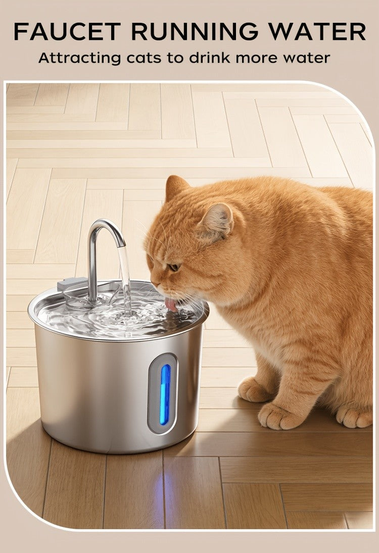 Filtered Cat Water Fountain 74.39oz, Stainless Steel Automatic Pet Drinking Dispenser with Quiet Pump for Cats and Dogs, Three Style Options