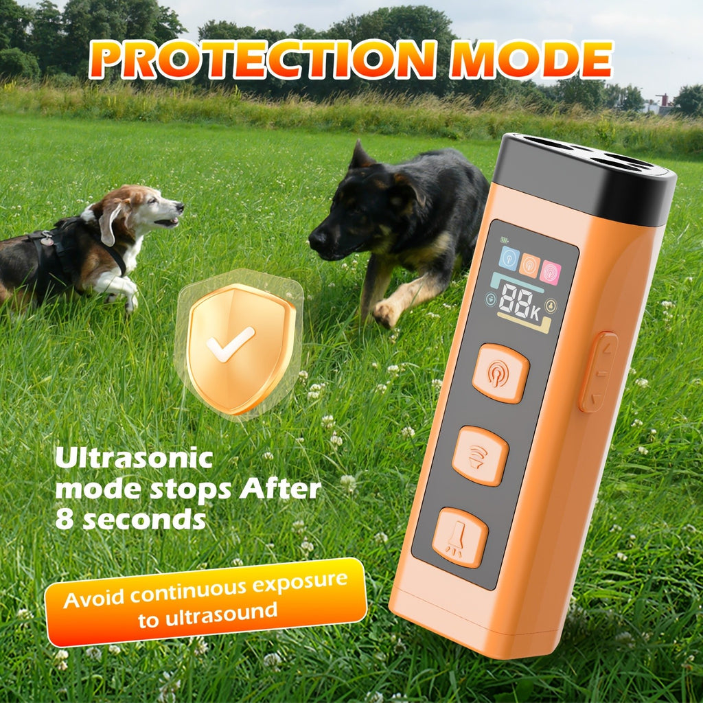 Dog Bark Deterrent with Triple-Head Sonic Design, USB Rechargeable Handheld Anti-Barking Training Device in Orange with Listed 65ft Range