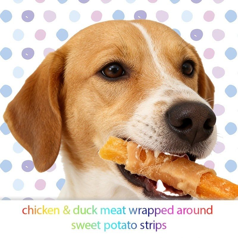 Duck Sweet Potato Dog Treats, Meat-Wrapped Sweet Potato Strips in 3.53 oz / 100g Options for Supervised Snack Time and Training Rewards