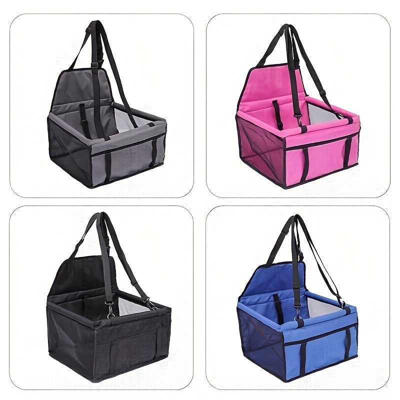 Foldable Dog Car Seat Bag with Mesh Sides and Front Storage Pocket, Portable Travel Carrier for Small Dogs, Cats and Puppies
