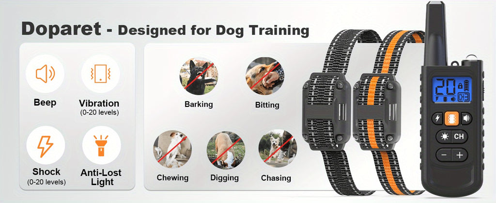 Dog Training Collar 3300ft Remote Range, Beep, Vibration and Static Modes for Dogs 5–120 lbs, One-Size Options for 1, 2 or 3 Dogs
