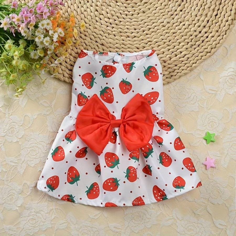 Small Dog Dress Set, 5-Style Floral and Bow Princess Puppy Clothes for Summer Dress-Up, Birthday Photos and Pet Parties, Pink XS–XXL