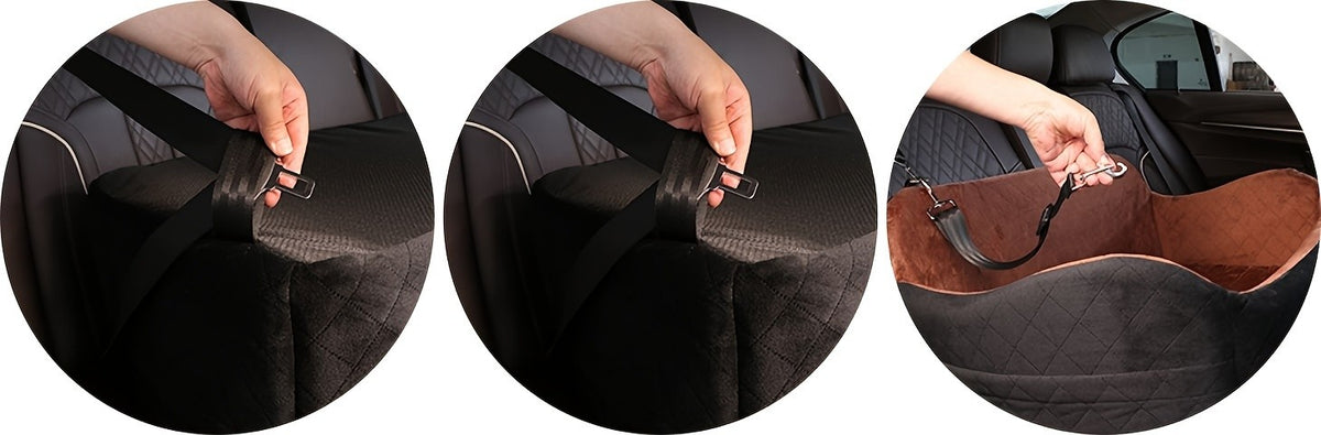Memory Foam Dog Car Seat with 26 x 15 Inch Interior, Washable Travel Bed with Non-Slip Bottom, Headrest Strap and Tether for Medium Dogs