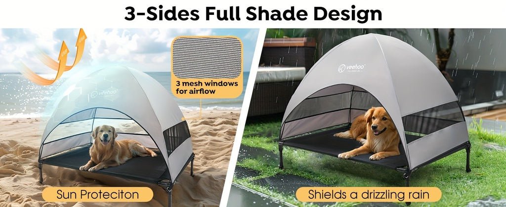 Elevated Canopy Dog Bed with Removable Shade and Non-Slip Feet, L and XL Raised Pet Cot for Large Dogs, Backyard Lounging, Camping and Beach Trips