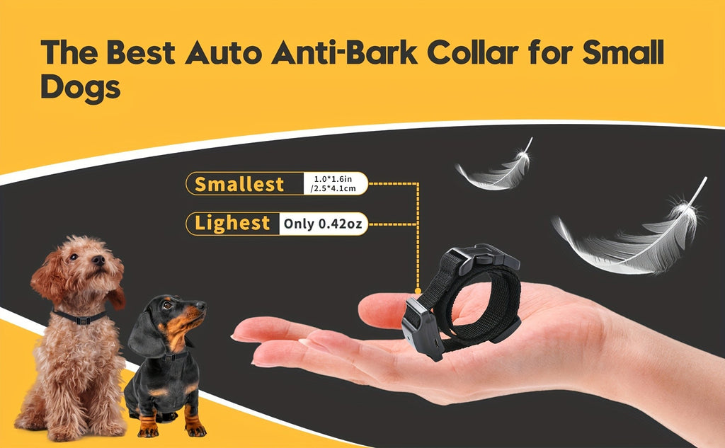 No Shock Bark Collar for Small Dogs 5-15 lbs, Compact Rechargeable Sound and Vibration Training Collar with 5 Sensitivity Levels, Black