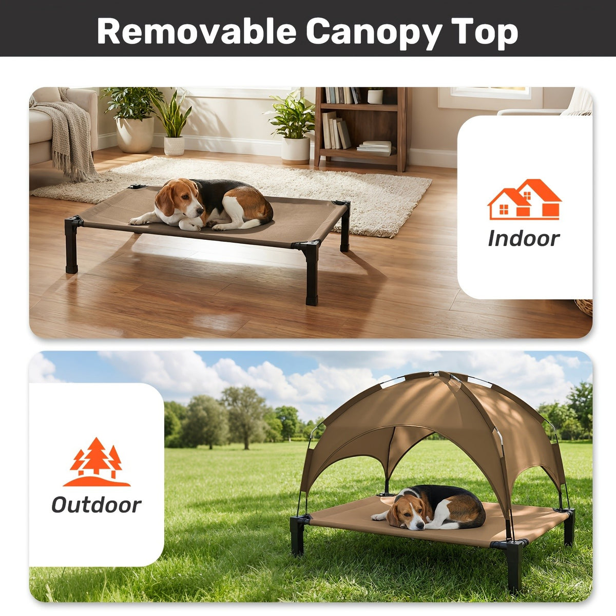 Dog Cot with Canopy, Elevated Outdoor Dog Bed with Removable Shade and Adjustable Non-Slip Feet for Large Dogs, Camping and Indoor Rest