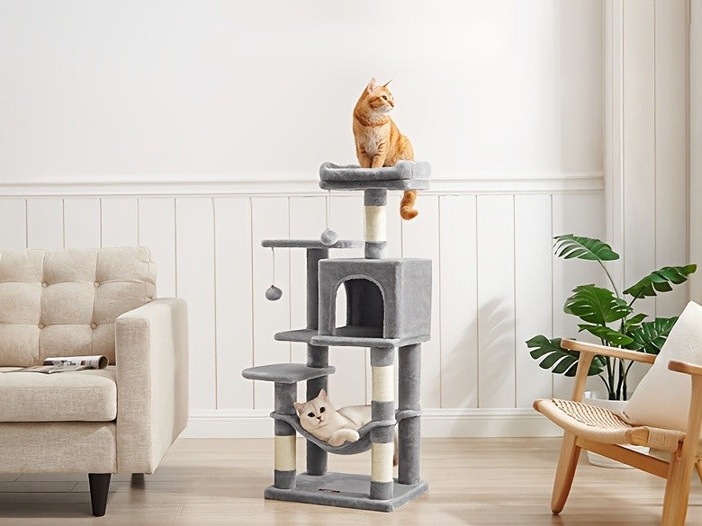Multi-Level Cat Condo Tower with Cave and Plush Hammock, Sisal Scratching Features and Perches for Indoor Rest and Play, 44 66 or 79 Inch Options