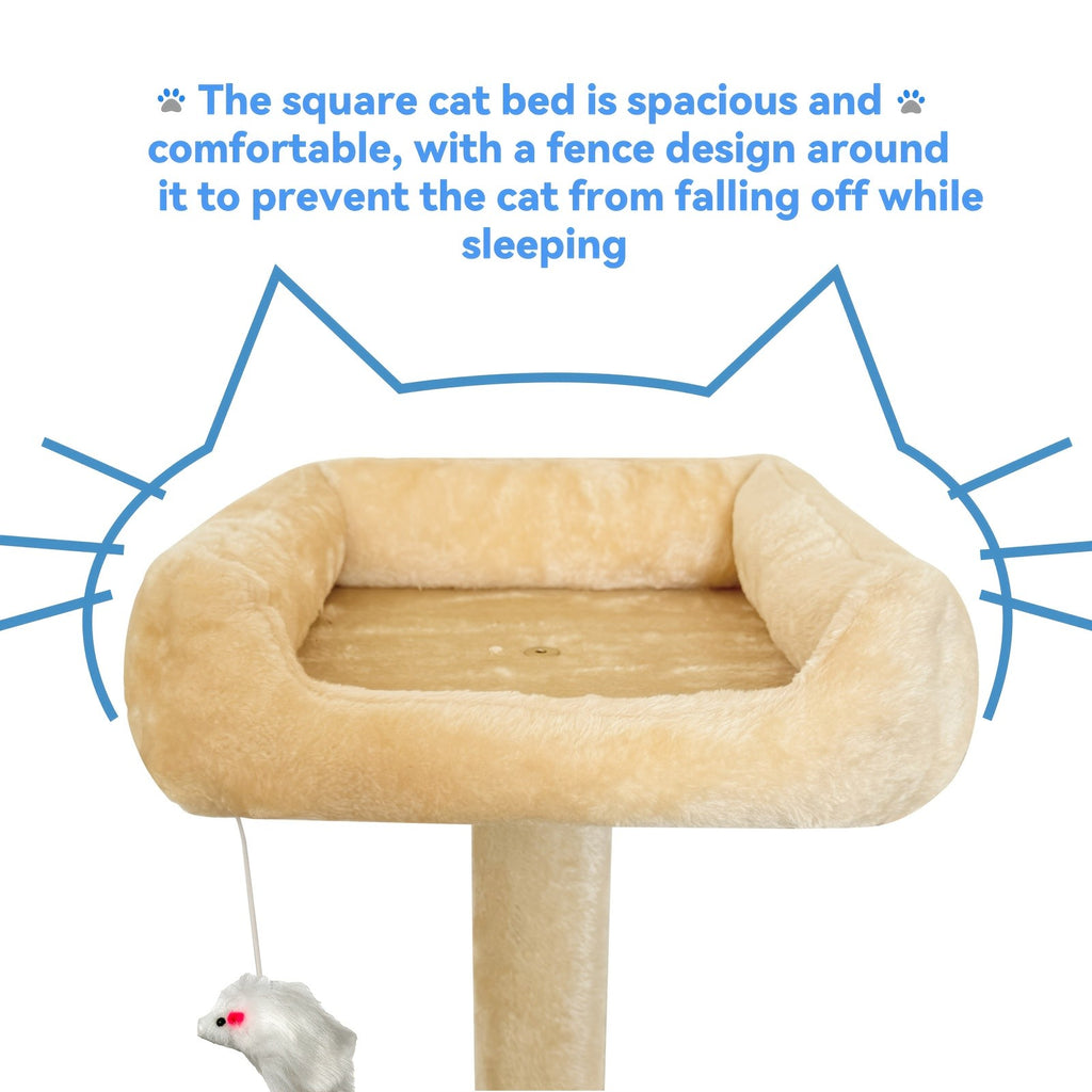 Cat Tree with Climbing Ramp for Indoor Cats, Multi-Level Plush Tower with Sisal Scratching Posts, Cozy Beds, Hanging Toys and Anti-Tip Design