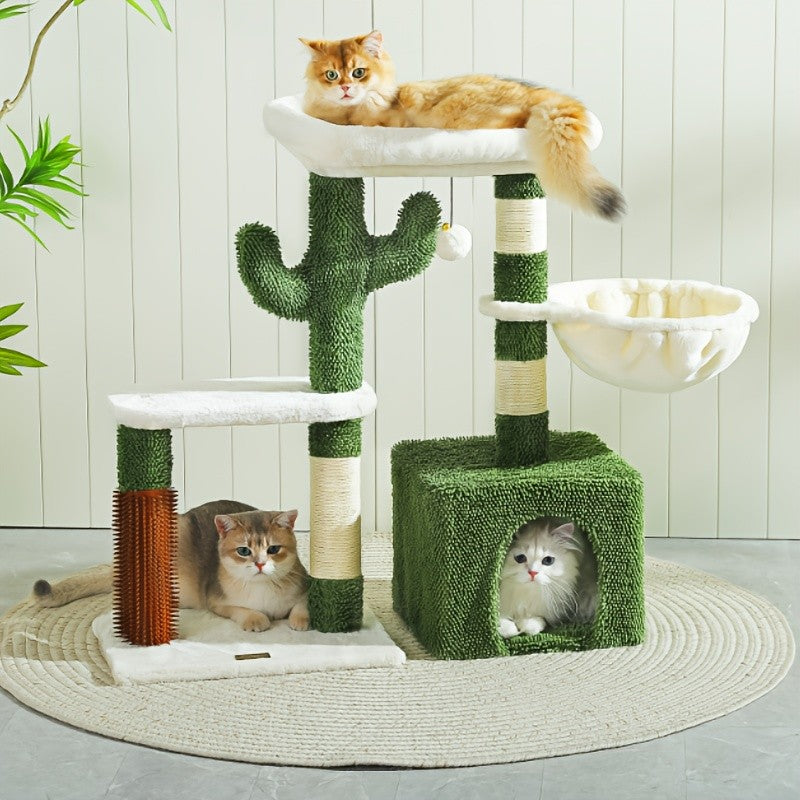 Nature Inspired Cat Tree with Plush Perch, Indoor Cat Tower with Scratching Surfaces, Condo Hideaway and Dangling Ball for Climbing, Play and Rest