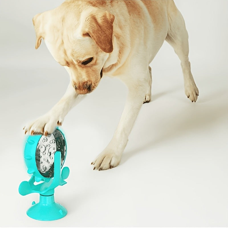 Rotating Slow Feeder Bowl with Food Dispenser, 2-in-1 Pet Feeding Bowl for Interactive Mealtime Enrichment in Yellow, Green or Lake Blue