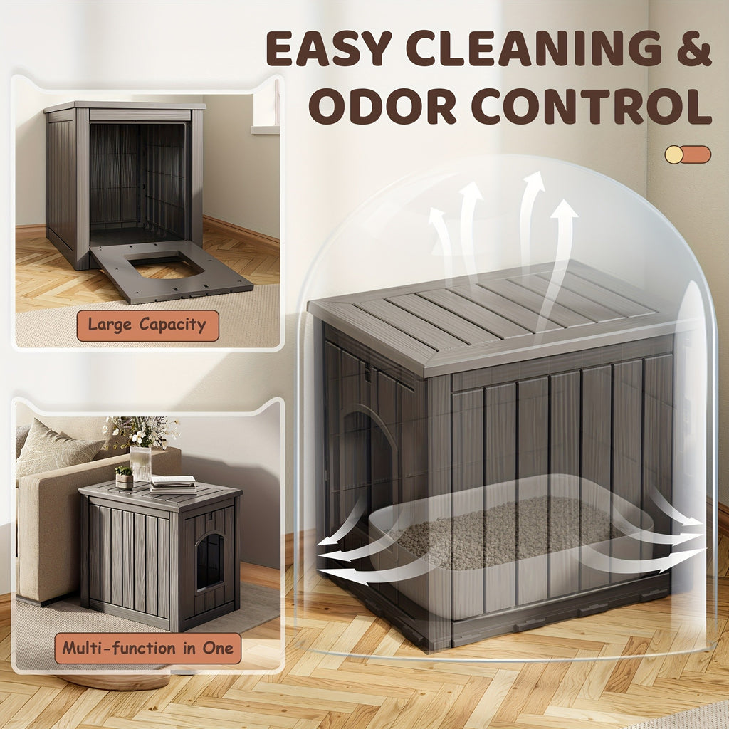 Resin Cat Litter Box with Ventilated House Design, Easy-to-Clean Large-Capacity Pet Enclosure for Small and Medium Pets, TT027 Model Options