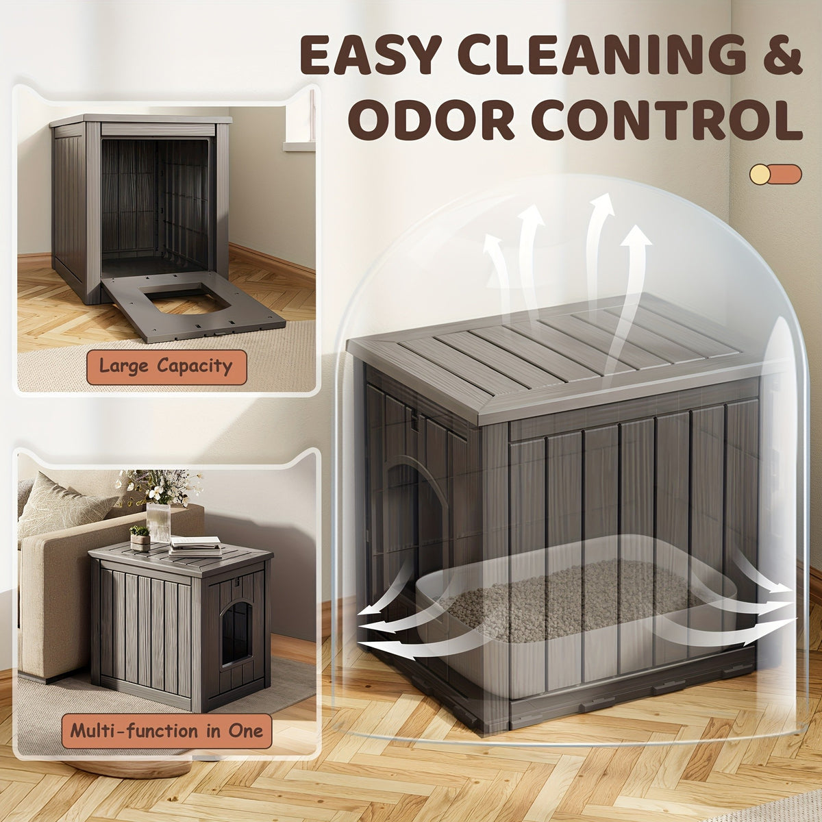 Resin Cat Litter Box with Ventilated House Design, Easy-to-Clean Large-Capacity Pet Enclosure for Small and Medium Pets, TT027 Model Options