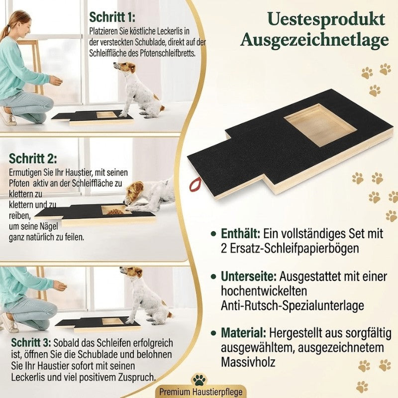 Wooden Dog Nail Scratch Board with Treat Drawer, Sandpaper Paw Filing Surface for Reward-Based Training and At-Home Grooming, 2-Piece Set