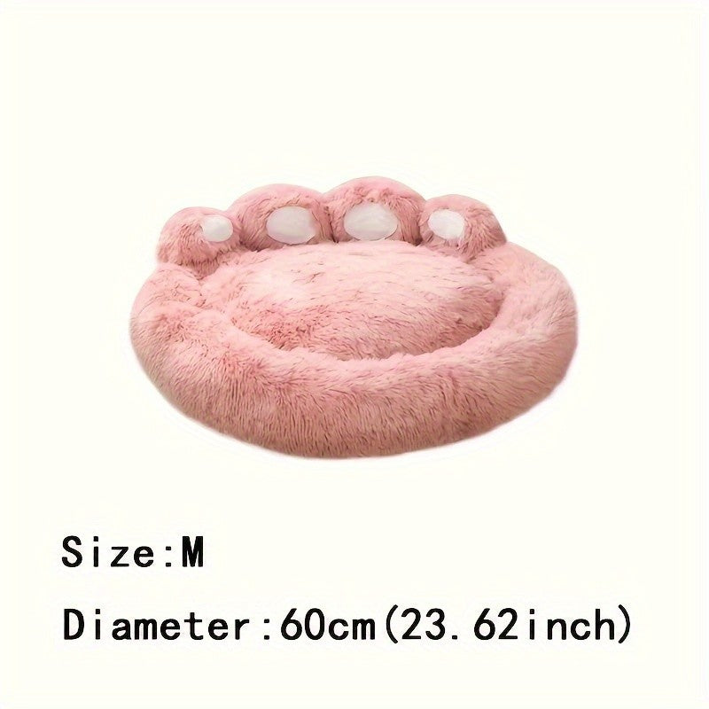 Long Plush Pet Bed with Bear Paw Shape, PP Cotton Filled Dog and Cat Sleeping Cushion with Anti-Slip Bottom, Single Bed and 2PCS Options