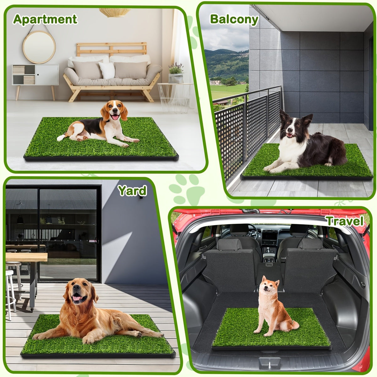 Reusable Grass Dog Potty with Tray and Two Turf Mats, 3-Layer Washable Puppy Training Toilet with Drainage for Apartments, Balconies and Outdoor Use