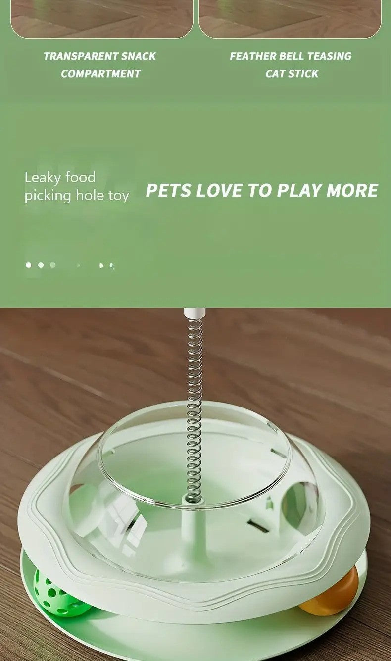 Rotating Cat Toy Wheel, Battery-Free Interactive Plastic Play Toy for Cats and Kittens, Pink or Green with Optional Teasing Feathers